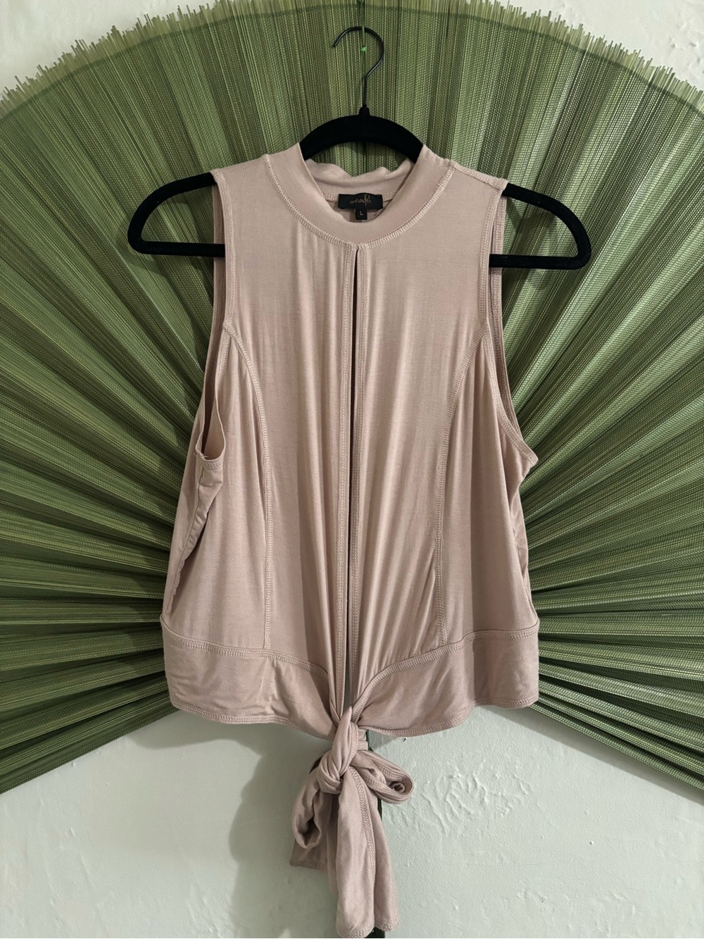Sleeveless Tie-Front Top in Dusty Rose/Beige
